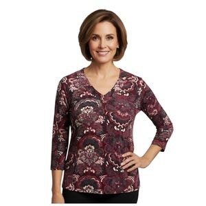 Chico's Travelers Paisley V-Neck 3/4 Sleeve Top